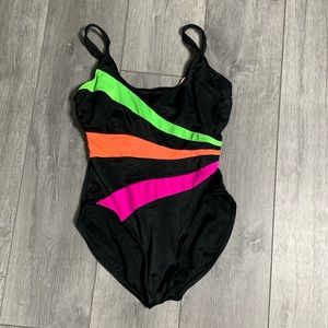 Vintage 80’s Slimsuit Striped Neon Colors Swimsuit